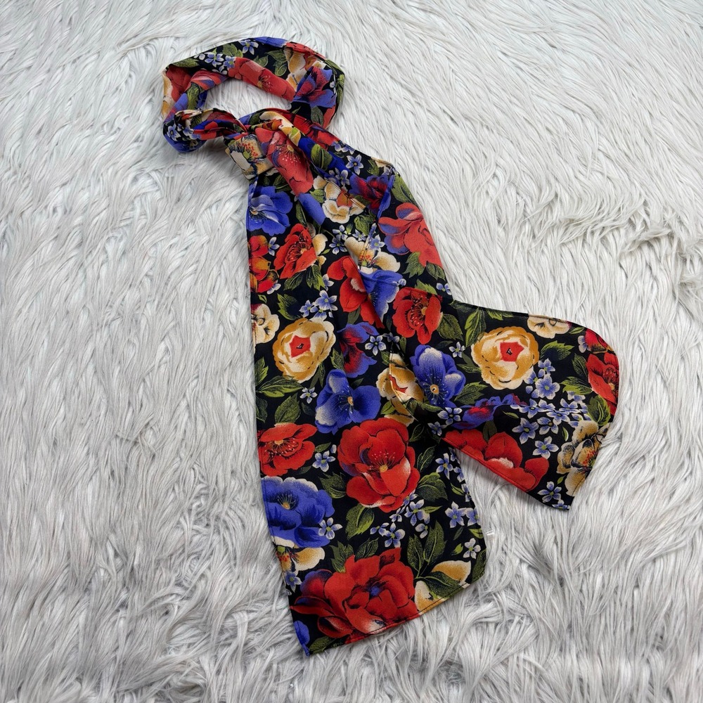 Vintage Dark Floral Rectangle Scarf Headband Purse Tie Feminine Retro Red Purple